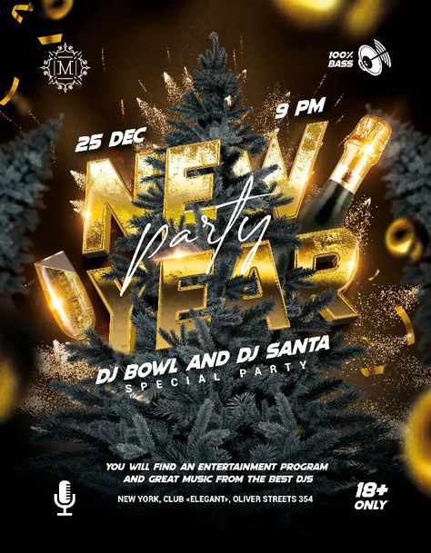 New Year Flyer Background, New Year Pubmat Ideas, Christmas Club Flyer, New Years Flyer Design, New Year Pubmat, New Year Design Ideas, New Year Event Poster, New Year Template Design, New Year Poster Design Ideas