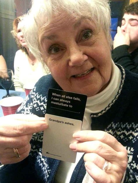 When Grandmothers Play "Cards Against Humanity" - that is f-ed up!! But funny as hell! LOL Funniest Cards Against Humanity, Morbider Humor, Play Cards, Horrible People, Funny As Hell, E Card, What’s Going On, Funny Cards, Bones Funny