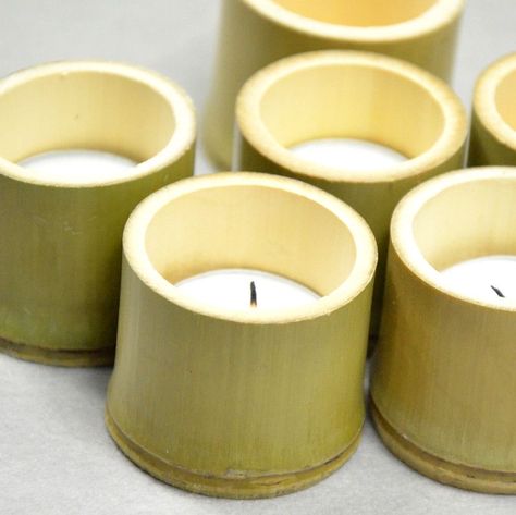 Bamboo Candle Holder, Bamboo Roof, Bamboo Candle, Handmade Candles Diy, Bamboo Diy, Anting Manik, Wood Yard Art, Outdoor Restaurant Design, Bamboo Planter