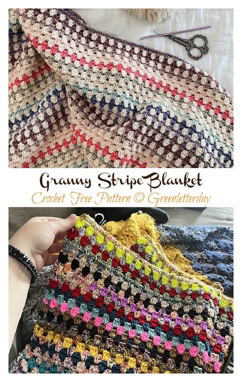 Granny Stripe Blanket Crochet Free Pattern - Crochet & Knitting Granny Stripe Crochet Blanket, Granny Stripe Blanket Pattern Free, Granny Stripe Crochet Pattern Free, Granny Stripe Crochet, Granny Stripe Blanket, Granny Stripe, Stripe Blanket, Shell Stitch, Striped Blankets