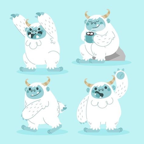 Free vector cartoon yeti abominable snow... | Free Vector #Freepik #freevector #yeti #creature #illustration-set #set Yeti Creature, Bigfoot Drawing, Cute Monsters Drawings, Christmas Graphic Design, Abominable Snowman, Pole Nord, Monster Drawing, Graphic Design Cards, Monster Illustration