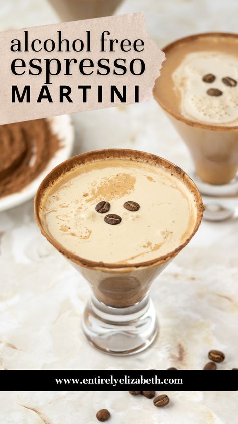 This alcohol free Espresso Martini Mocktail is bold, sweet, and a delicious non alcoholic pick me up. It is made using simple ingredients and shakes up in seconds. You will love it for girl's night! Espresso Martini Ingredients, Martini Party, Espresso Martini Recipe, Alcohol Free Drinks, Drink Recipes Nonalcoholic, Easy Halloween Food, Non Alcoholic Cocktails, Martini Recipes, Cocktail Drinks Recipes