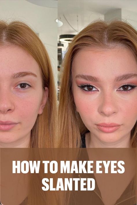 How To Make Eyes Look Slanted, Almond Shaped Eyes Aesthetic, How To Make Round Eyes Look Almond, Slanted Eyes Makeup, Almond Eyes Aesthetic, Almond Makeup, Slanted Eyes, Art Deco Makeup, Makeup For Downturned Eyes