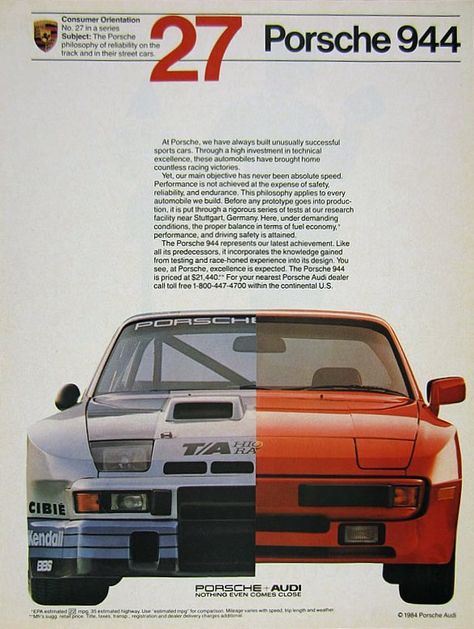 Porsche 944 ad Porsche Ads, Vintage Racing Poster, Ferrari Poster, Automobile Advertising, Car Prints, Porsche 924, Porsche Motorsport, Porsche 928, Classic Racing Cars