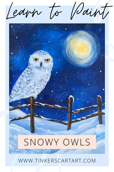 What's your favorite thing to paint? This snowy owl class is a favorite. I hope you like it and love painting in acrylics as much as I do. I'll show you step by step how to get started. Owl Acrylic Painting Tutorial, How To Draw A Snowy Owl, How To Paint An Owl Step By Step, Owl Painting Easy, Easy Owl Painting, Snowy Owl Painting, Thing To Paint, Acrylic Birds, Snowy Owl Art