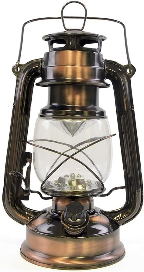 Dark Academia | Vintage Decor HomeLife Nebraska LED Storm Lamp with 15 Bright LED's/Carry Handle/Weatherproof Design/Variable Dimmer Settings/Energy Saving/Battery Operated Copper Room, Gas Lamp, Gas Lanterns, Bright Copper, Old Lamps, Copper Lamps, Led Lantern, Retro Lighting, Vintage Lamps