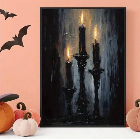 Canvas Painting Halloween, Candle Poster, Fall Canvas Art, Ghost Candle, Halloween Canvas Art, Graphic Poster Art, Candle Art, Halloween Painting, Halloween Poster