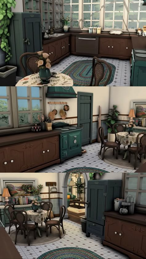 Bloxburg Room Ideas Aesthetic Kitchen, Sims 4 Cottage Living Kitchen, Sims 4 Modern Farmhouse Interior, Sims Cottage House Interior, Detailed Bloxburg House Interior, Sims Cottage Living Room, Sims Cottage Interior, Sims 4 Country House Interior, Sims 4 Cottage Living Interior