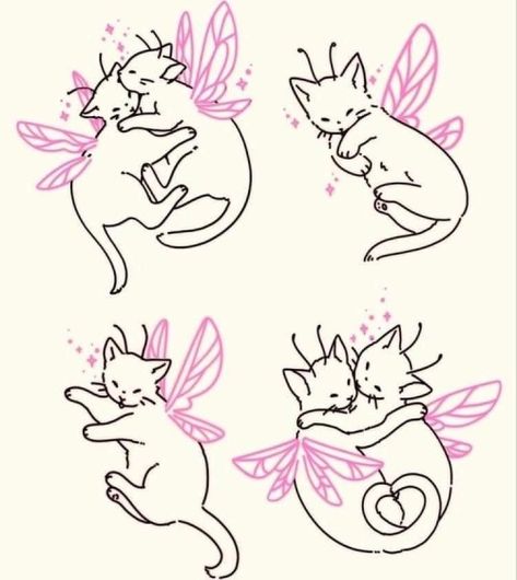 Cats With Wings, Fairy Wing Tattoos, Chat Kawaii, Wings Drawing, Cat Tattoo Designs, Cute Little Tattoos, Cute Tiny Tattoos, Discreet Tattoos, Wings Tattoo