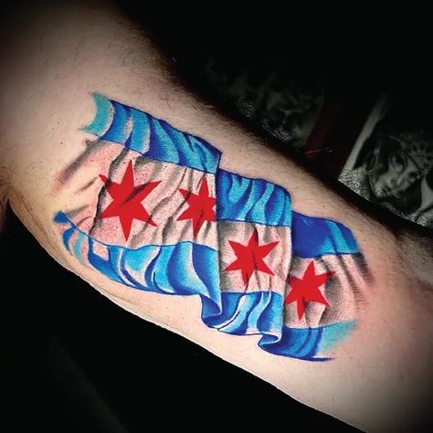 Realistic Chicago Flag Color Tattoo Idea & Design on Arm Realistic Chicago Flag Color Tattoo Done At Chicago Flag, Mask Tattoo, Idea Design, Flag Colors, Tattoo Idea, Color Tattoo, Tattoo Ideas, Chicago, Flag