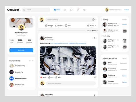 Profile Social Media Design, Social Media Website Design Inspiration, Social Media Ux Design, Social Media Ui Design, Community Ui, Social Media App Design, Social Media Website Design, Form Design Web, Social Media Dashboard