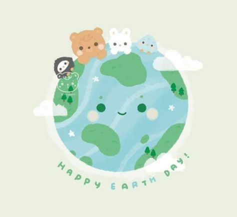 Earth Doodle, Kawaii Earth, Happy Earth Day, Happy Earth, Earth Day, Cute Animals, Doodles, Collage, Animals