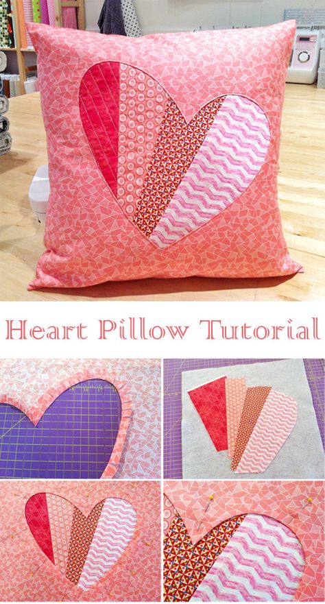 Patchwork Heart Pillow, Valentine Pillows Covers Diy, Heart Shaped Pillow Diy, Heart Pillow Sewing Pattern, Valentine Sewing Projects Gift Ideas, Quilted Heart Pillow, Patchwork Pillows Ideas Free Pattern, Sewing Valentines Projects, Heart Pillow Pattern Sewing