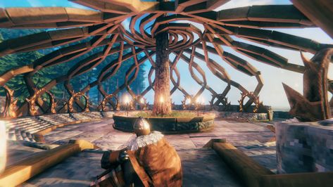 Valheim Portal Hub, Valheim Building Ideas, Valheim Castle, Portal Room, Valheim Builds, Game Architecture, Ark Survival Evolved Bases, Circle City, Nordic Architecture