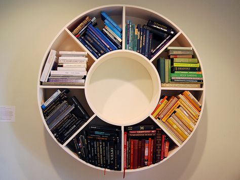 Circular Bookshelf by mysuspira, via Flickr Round Bookshelf, Unique Bookshelves, Creative Bookshelves, Cool Bookshelves, Light Ideas, Bookshelf Design, Bookshelves Diy, Shelf Design, Home Library