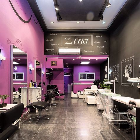 Beauty salon Black & Purple Salon Designs, Purple Living Room, Kpop Ideas, Decor Salon, Decoration Bar, Hair Salon Interior, Hair Salon Decor, Chic Hair, Salon Suites