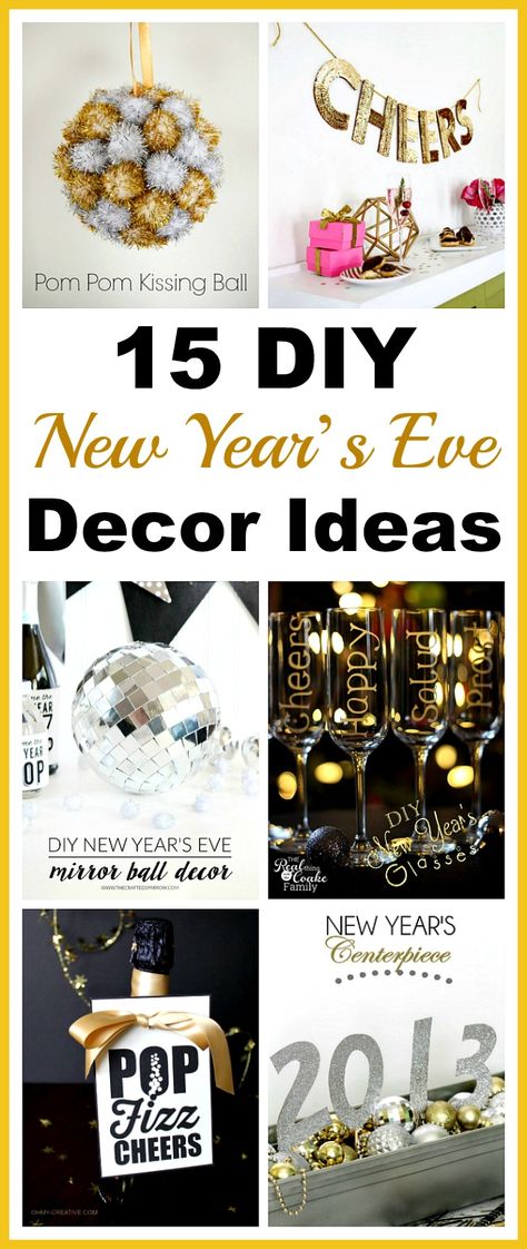 15 DIY New Year’s Eve Décor Ideas- You can have a fun and glamorous New Year's Eve without spending a lot! Check out these 15 DIY New Year’s Eve décor ideas for inspiration! #DIY #NewYearsEve #decor #craft #ACultivatedNest Happy New Year Diy Decoration, Cheap Nye Decor, New Year’s Eve Diy Decor, New Year’s Eve Decor, New Year’s Eve Decorations, Diy Newyears Decor Party Ideas, Diy Nye Decorations Kids, New Year’s Eve House Party Decor, Dollar Store New Years Eve Decor