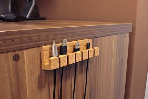 The Handmade Wooden Desk Cable Organizer Desk Tidy Ideas, Diy Cable Organizer, Device Charging Station, Handmade Wooden Desk, Room Computer, Diy Computer Desk, Cable Tidy, Charger Organizer, Table Organizer