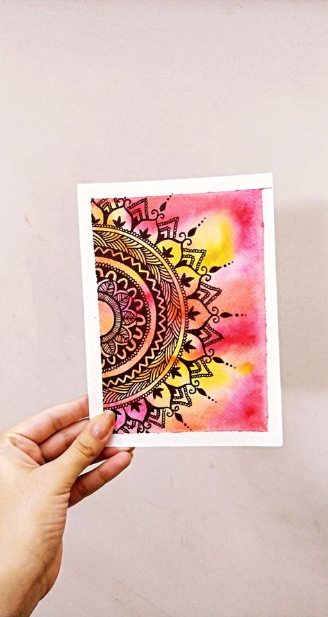 #mandla #zentangles #watercolor Mandala Drawing Watercolor, Watercolor Art Mandala, Mandala Art Greeting Card, Mandla Mandela Art, Mandala Watercolor Painting, Mandala Reference, Mandala Greeting Cards, Watercolor Mandala Art, Pen Mandala