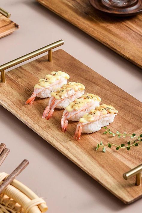 Serving up style with the SOGA Brown Acacia Food Serving Tray – where elegance meets functionality! 🍽️✨ Tray Charcuterie Board, Handmade Crafts Ideas, Wooden Serving Platters, Sushi Dishes, Wooden Food, Wood Serving Board, Breakfast Tray, Dessert Tray, Food Serving Trays