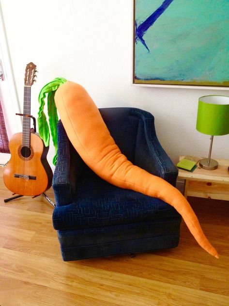 Carrot Body Pillow Giant Weird Plush Vegetable Coziness - Etsy Carrot Body Pillow, Cool Pillows Weird, Cursed Room Decor, Weird Room Ideas, Weird Pillows, Weird House Decor, Weird Interior, Weird Room Decor, Weirdcore Room