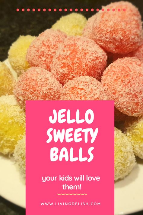 Jello Coconut Balls, Jello Snowballs, Jello Balls Recipe, Jelly Balls Recipe, Cream Cheese Ball Dip, Jello Candy Recipe, Christmas Jello Balls, Jello Balls, Jello Deserts