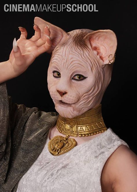 Woman Transformation, Cinema Makeup School, Cinema Makeup, Tiger Makeup, Snake Woman, Egyptian Cat Goddess, Cat Goddess, Prosthetic Makeup, Animal Makeup