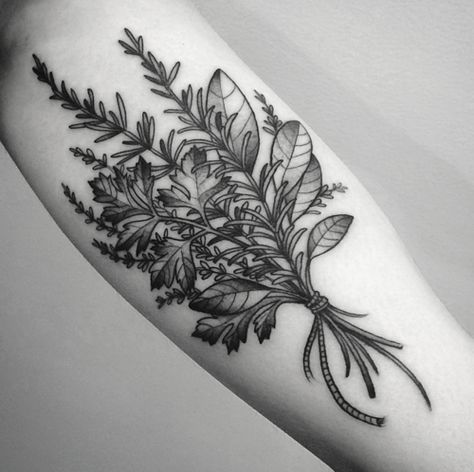 Cooking Tattoo, Culinary Tattoos, Herb Tattoo, Botanisches Tattoo, Chef Tattoo, Food Tattoos, Bouquet Tattoo, Back Of Shoulder Tattoo, Plant Tattoo