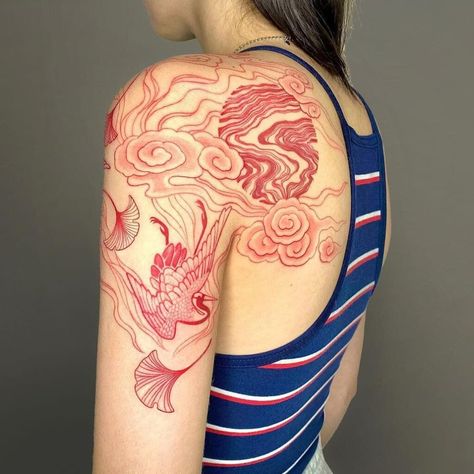 Asian Tattoos For Women, Red Ink Tattoo Ideas, Ink Tattoo Ideas, Tatuaje Studio Ghibli, Red Ink Tattoo, Red Tattoo, Red Nature, Forearm Tattoo Women, Red Ink Tattoos