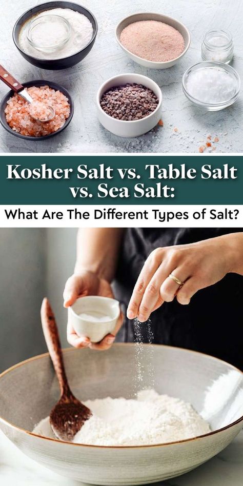 different types of salt collage pin. Different Salts For Cooking, Types Of Salt, Homemade Ingredients, Salt Brine, Iodized Salt, Pickling Salt, Flavored Salts, Sprinkle Salt, Washing Soda