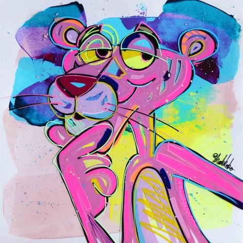 Panther Art, T Shirt Painting, Graffiti Style Art, Art Texture, Pink Panthers, Graffiti Styles, Vintage Comics, Retro Art, Texture Art