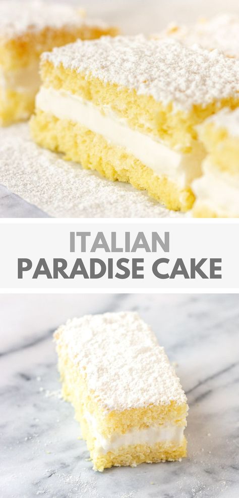 Paradise Cake Recipe Italian Paradise Cake, Genoa Sponge Cake, Italian Sponge Cake With Custard, Sponge Cake Flavour Ideas, Layered Sponge Cake, Italian Vanilla Cake, Italian Sponge Cake Recipe, Chinese Bakery Cake, Sponge Cake Flavours