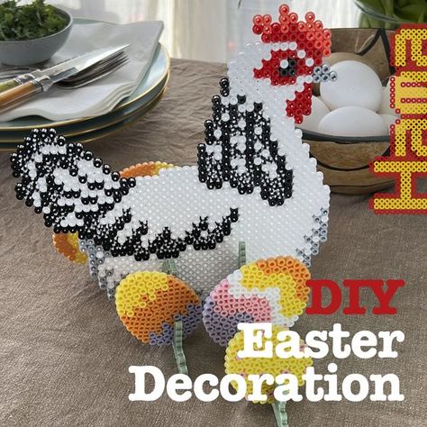 Chicken Hama Beads, Easter Dinner Table, Beautiful Chickens, Easter Dinner, Chicken Eggs, Diy Easter Decorations, Peg Board, Easter Diy, Hama Beads