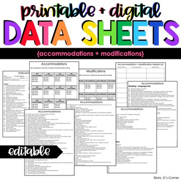 Iep Data Collection Sheets Free, 504 Accommodations Cheat Sheets, Progress Monitoring Forms, Iep Binder, Student Data Binders, Teacher Data, Font Love, Life Skills Curriculum, Data Binders