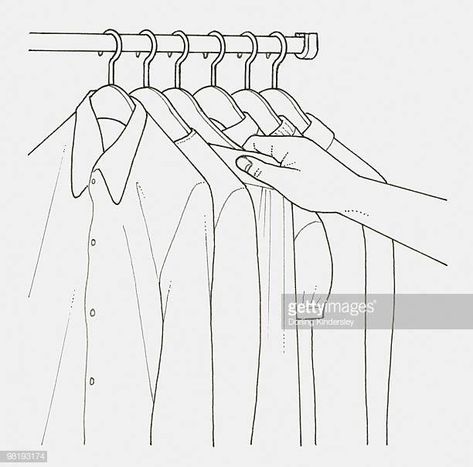 Clothes Rack Stock Illustrations ... Clothing Rack Drawing, Closet Sketch, Aesthetic Bookmarks, Clothes Illustration, Graduation Project, Robe Hook, Getting Dressed, Poster Ideas, Clothes Rack