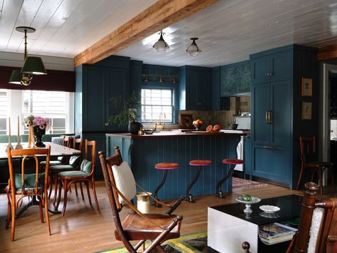 Over Sink Storage, Round Top Antiques, Loft Interior, Kitchen And Dining Room, Blue Cabinets, Deco Boheme, Bachelor Pad, Cooking Appliances, Kitchen Cabinetry