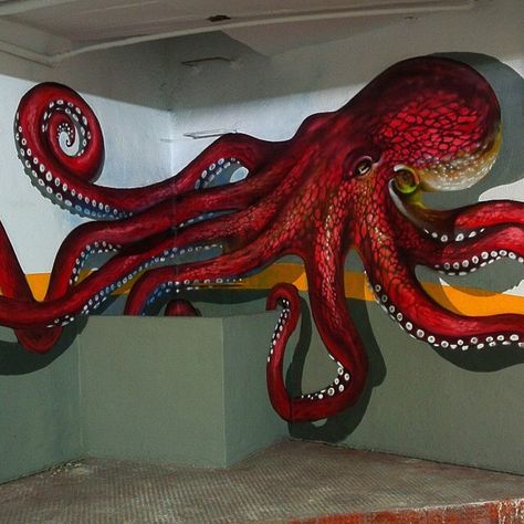 Oo Sergio Odeith, Walls Painting, Street Art Illusions, 3d Graffiti, Best Graffiti, 3d Street Art, Amazing Street Art, Octopus Art, Graffiti Murals