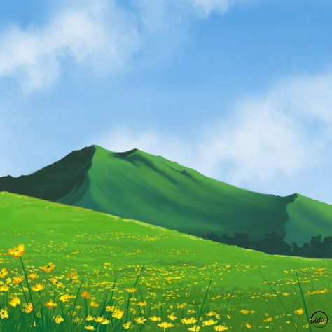 #meadow #flowers #valley #biome #terrain #landscape #realism #realisticart #digitalart #art #artwork #addiesketches Plains Landscape Drawing, Grassy Hill Drawing, Meadow Drawing Simple, Meadow Sketch, Meadow Drawing, Foreground Middleground Background, Flowers Valley, Meadow Illustration, Grassy Landscape