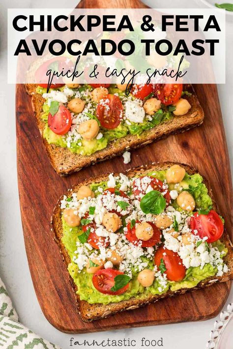 5-Minute Avocado Feta Toast with Chickpeas (Easy Snack) - fANNEtastic food Feta Toast, Blue Zones Diet, Toasted Crostini, Quick Easy Snacks, Fresh Basil, Chickpeas, Easy Snacks, If You Love, Avocado Toast