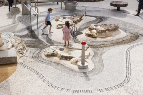 Thorndon Park Playground by JPE Design Studio — Landscape Architecture Platform | Landezine Playgrounds Architecture, Playground Landscaping, Outdoor Play Space, Water Playground, Splash Pool, Park Playground, Playground Design, Backyard Play, Parking Design