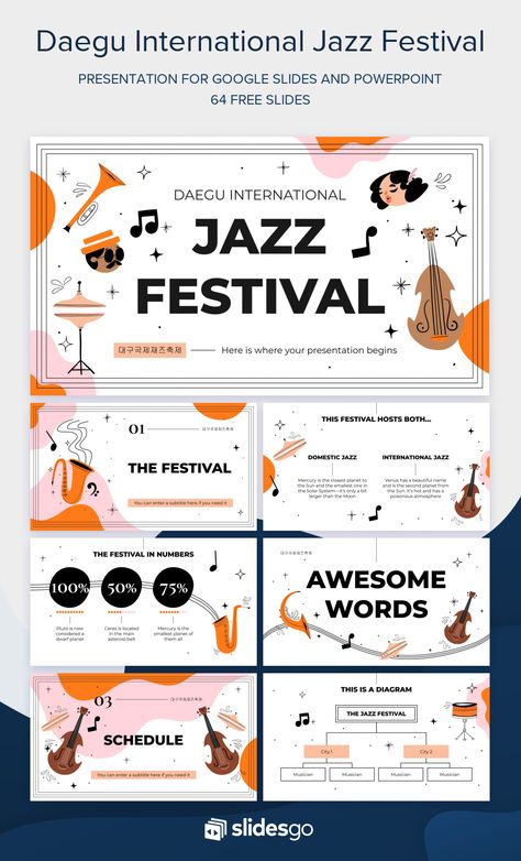 Daegu International Jazz Festival Music Ppt Template, Music Powerpoint Template, Music Presentation Template, Music Presentation Design, Vintage Powerpoint, Music Presentation, Music Powerpoint, Jazz Illustration, Presentation Music