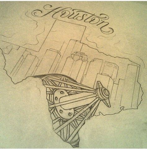 Houston Themed Tattoos, Dj Screw Drawing, Screwston Texas Tattoos, Houston Drawing Ideas, Screwston Houston Drawings, H Town Tattoos, Texas Drawing Ideas, Houston Skyline Drawing, Houston Astros Tattoo