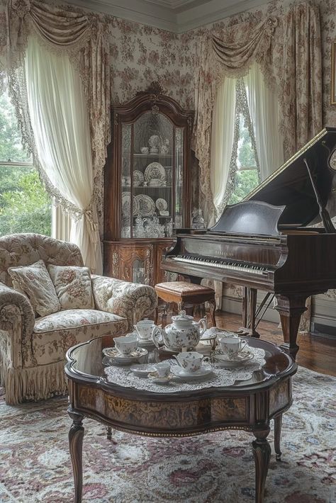 Edwardian Living Room, Vintage Living Room Ideas, Airy Styles, English Country Home, Plush Furniture, Romantic Ambiance, Classic Color Palette, Morning Room, Bay Windows