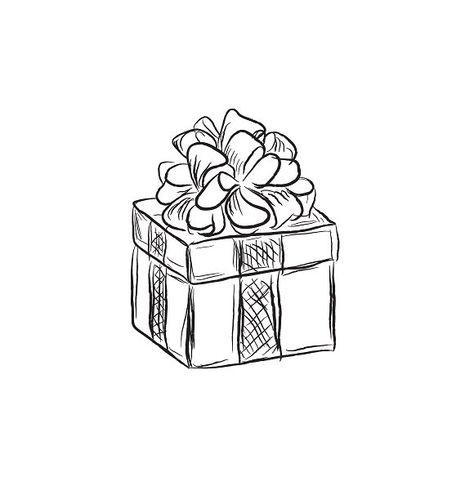 Present Box Drawing, Box Sketch, Present Drawing, Cute Flower Drawing, Box Drawing, Christmas Sketch, Present Box, Gift Logo, Gift Drawing