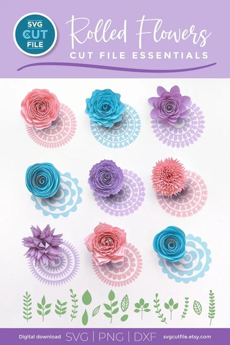 Rolled Flowers, Flower Svg Files, Rolled Paper Flowers, Idee Cricut, Easy Paper Flowers, Projets Cricut, Flower Shadow Box, Flowers Svg, Paper Flower Crafts