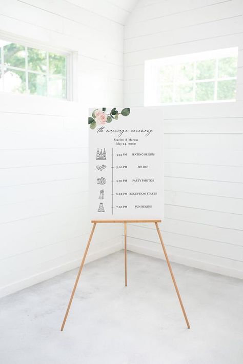 Order of Events Sign Template Wedding Itinerary Sign Timeline Sign Printable Greenery  - Scarlett Wedding Itinerary Sign, Order Of Events Sign, Wedding Info Card, Vineyard Wedding Invitations, Wedding Itinerary Template, Order Of Events, Bohemian Wedding Invitations, Creative Wedding Invitations, Wedding Itinerary