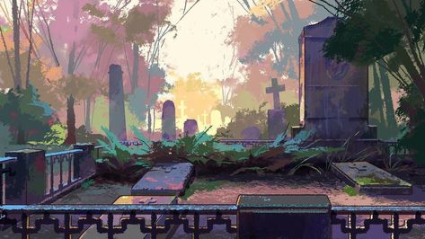 Cemetary Concept Art, Cemetary Illustrations, Cemetery Concept Art, Spooky Concept Art, Cemetery Reference, Concept Art Aesthetic, Graveyard Concept Art, Cemetery Drawing, Aesthetic Cemetery