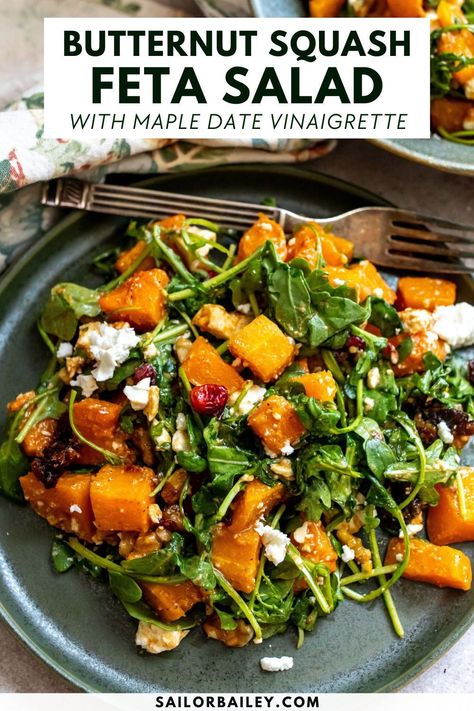 Butternut Squash Feta, Roasted Butternut Squash Salad, Winter Squash Recipes, Butternut Squash Cubes, Vegetarian Salad, Butternut Squash Salad, Salad With Feta, Squash Salad, Feta Recipes