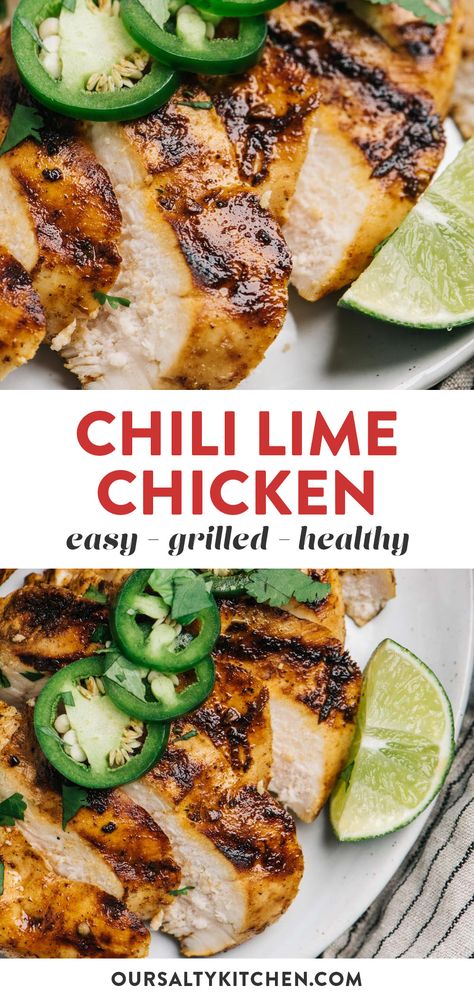 Transform boneless skinless chicken breasts into a tender, juicy, and super flavorful main dish with this simple chili lime marinade. Grilled Chili Lime Chicken is very easy to prep, and perfect for a healthy weeknight dinner. You can easily scale the heat up or down to make it more kid friendly, so it's a great choice for a family friendly meal that everyone will devour. #chicken #grilling #grilledchicken #lowcarb #paleo Chili Lime Marinade, Simple Chili, Lime Marinade, Easy Weeknight Dinners Healthy, Chili Lime Chicken, Lean Chicken, Healthy Weeknight Dinners, Healthy Grilling, Chili Lime