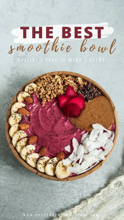 5 Easy Tips To Help Make The Best Smoothie Bowl Ever! Gluten Free Smoothie Recipes, Bowl Aesthetic, Gluten Free Smoothie, Spirulina Smoothie, Delicious Smoothie Recipes, Healthy Brunch Recipes, Best Smoothie, Acai Smoothie Bowl, Healthy Plant Based Recipes